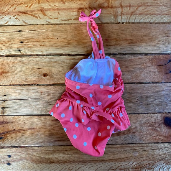 Janie & Jack Pink White Polka Dot Ruffle Halter Swimsuit 3-6 Month - Picture 4 of 5